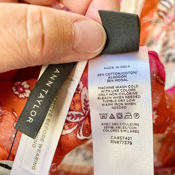 Ann Taylor Floral Flower Wrap Scarf Shawl Pink Orange Paisley Indian Lotus NWT - Picture 12 of 12